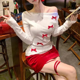 Kylethomasw Spring New Streetwear Lace-up Pleated Bow Patchwork Casual Long Sleeve T-shirt Women + Sexy Slim Mini Skirt Two-piece Suit