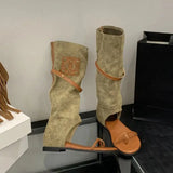 KYLETHOMASW  -  Black Flat Sandals Summer Boots For Woman Thong Low Heels Wedges Shoes Fashion Flats Knee High Boots Sandalen Damen