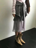 KYLETHOMASW  -  Genuine Leather Butterfly Knot Wrapped Strap Short Ankle Boots Women Polished Color Distressed Flat Bottomed Bare Shoes Female