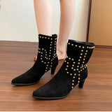 KYLETHOMASW  -  Autumn Winter Street Style Pointed Toe Women Ankle Boots Fashion Slip On Square Heels Shoes Female Modern Short Booties