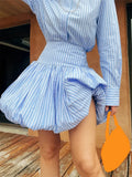 KYLETHOMASW  -  Women's Fashion Bubble Pleated Skirt Striped High Waist Mini Skirt Club Party Elegant Streetwear