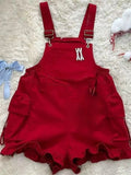 KYLETHOMASW  -  New Japanese Kawaii Women's 2 Piece Sets Vintage Y2k Blue Tops + Red Suspender Pants Fashion Female Chic Korean Popular Clothes