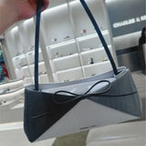 KYLETHOMASW  -  Korean Sweet Bow Grey Handbag Women Stripe Patchwork Large Capacity Shoulder Bag Ladies Elegant Gentle High End Underarm Bag New
