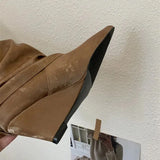 KYLETHOMASW  -  Black Wedges Long Boots Ladies Pointed Toe Chunky Shoe Fall Fashion Boots Designer Trousers wedges shoe woman Botas Altas