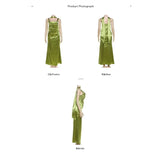 KYLETHOMASW  -  New Skinny French Haute Satin Waist Dress Elegant Green Neck Ribbon Dress Women