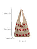 Kylethomasw Heart Pattern Color Blocking Crochet Handbag Shoulder Bag Large Capacity Fashion Versatile Knitted Hobo Bag Cute Tote Bag Women