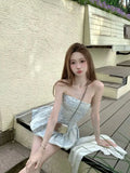 KYLETHOMASW  -  Summer Coquette Elegant French Floral Jacquard Strapless Ruched Mini Dress Women Slim Fit Bubble Hem Party Date Night Outfit
