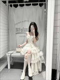 KYLETHOMASW  -  France Elegant Warm Sweet Elegant Slim Off Shoulder Women's Dresses Summer Designer Thin Bow Lace Princess Trailing Dress New