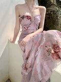KYLETHOMASW  -  Woman Dress Sexy Elegant Sleeveless Floral Printed Spring Fashion Irregular Ruffles Holiday Hollow Out Backless Dresses