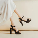 KYLETHOMASW  -  High Heel Sandal for Women Increasing Height Buckle Espadrilles Platform Female Shoe High-heeled Block Clogs Lacquered Girls Fas