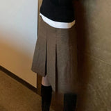 KYLETHOMASW  -  Korean Plaid Contrast Color Casual Mid-length Skirt Women Autumn New High Street Fashion All-match Pleated A-line Skirt