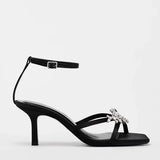 KYLETHOMASW  -  Shiny Rhinestone High Heels Women Summer New Open Toe Ankle Strap Thin Heels Dress Shoe Brand Design Rhinestone Sandals Femme
