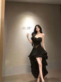 KYLETHOMASW  -  French Black Sexy Club Ruffles Strapless Asymmetric Dress Women Summer High Waist Backless Birthday Party Evening Dress New