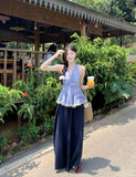 KYLETHOMASW  -  Women Summer Halter Neck Sleeveless Backless Blouse Top Lace Trim Boho Peplum Camisole Elegant Holiday Beachwear Korean Style