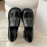 KYLETHOMASW  -  Women Platform JK Loafers Vintage Chunky Block Heel Mary Janes Preppy Student Heightening Slip On Party Dress Leather Shoes