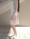 KYLETHOMASW  -  Japanese Floral Print Sweet Knee Length Skirt Women Summer High Waist Lace Up Contrast Color Patchwork Fold A-line Skirt