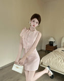 KYLETHOMASW  -  Elegant Skirt Set Women's Summer Bow Tweed Vest High Waist Mini Skirt Two-piece Set Fashion Female Clothes