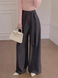 KYLETHOMASW  -  Korean Retro Strap Contrasting Striped Trousers Women Spring New French Style High-end Versatile Casual Long Pants