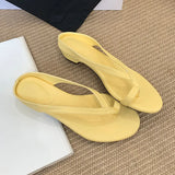 KYLETHOMASW  -  Luxury Footwear Low Heel Women Slippers Flip flops Shoes Fashion Round Toe Ladies Heeled Slippers Shoes Female Slides Sandals