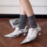KYLETHOMASW  -  Low Heels Pointed Toe Shoes Women Lace Up Sports Style High Heels Ladies Colorblock Versatile Breathable Mesh Strappy Pumps