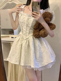 KIylethomasw 2024 Spring New White Strap Dresses Holiday Princess Slim Waist Dress for Women Y2k Fairycore Lace A-line Vestidos Mujer