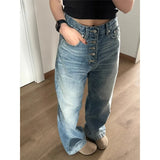 KYLETHOMASW  -  Vintage Straight Blue Jeans Woman Baggy High Waist Basic Denim Pants Korean Fashion Y2k Streetwear Wide Leg Trousers 2024