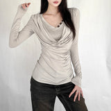 KYLETHOMASW  -  Moda Designed Personalized Europe T-shirt New Long Sleeve V Neck Slim Tops Streetwear Y2K All-match Trendy Soft Ropa Mujer