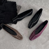 KYLETHOMASW  -  High Quality Faux Suede Flat Mary Jane Shoes Women Fashion Rivets Lace Up Brand Designer Shoes Comfortable Soft Sole Office Shoe