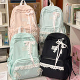 KYLETHOMASW  -  Women's Nylon Lace Bow Backpack Sweet Fresh Aesthetic Daily School Casual Book Bags New Fashion Student Back Packs