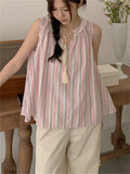 KYLETHOMASW  -  Pink Tank Tops Women Stripes Sweet OL Sleeveless Chic Loose Gentle New Casual 2023 Office Lady Slim Sexy Outwear