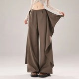 KYLETHOMASW  -  High Waist Wide Leg Pants Women's Brown Grey Asymmetrical Sash Slimming Drape Straight Casual Suit Pants Vintage Style