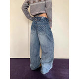 KYLETHOMASW  -  Women Vintage Blue Y2K Jeans American Retro Streetwear Pockets Star Print Design 2000s Grunge Harajuku Baggy Denim Pants