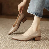 KYLETHOMASW  -  New Retro Leather Heels Shoes Pointed Toe Slip-on Loafers Mid Heeled Shoes Women Spring Casual Pumps