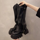KYLETHOMASW  -  Autumn Women's Knee High Boots Western Round Toe Long Boots Women Western Shoes Chunky Heel Platform Women