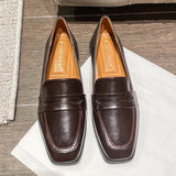 KYLETHOMASW  -  British High Quality leather flats shoes woman slip on loafers 34-43 big size square toe oxford shoes woman comfy working flats
