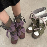 KYLETHOMASW  -  Niche Design Round-toe Long-thigh Boots for Women New Big-toe Strap-on Bow Fashion Flat Shoes