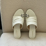 KYLETHOMASW  -  New Summer Wedges Slippers Women Metal Buckle Fashion Fashion Sandals Ladies Comfort Low Heel Leopard Flip Flops Female Slides