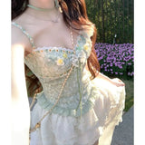 KYLETHOMASW  -  Fairycore Japanese Sweet Slim Skirt Set Women Lace Print Top + Mini Irregular Skirt New Fashion Kawaii Summer Vintage Clothes 20