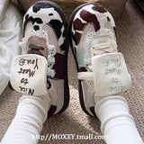 KYLETHOMASW  -  Girls Embroidery Flip Tongue Lace Trainers Breathable Mesh Soft Anti-slip Sole Niche Cow Print All-match Casual Skate Shoes