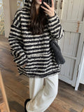 Kylethomasw Harajuku Striped Long Sleeve Pullovers Sweatshirt Vintage Oversized Streetwear Hoodies for Women Winter Warm Clothes New