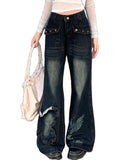 KYLTHOMASW  -  Women's Blue Baggy Jeans Aesthetic Vintage Oversize Cowboy Pants Harajuku Straight Denim Trousers Y2k 2000s Trashy Clothes 2024