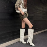 KYLETHOMASW  -  Women's Long Boots Knee High Round Toe Low Block Heel Leather Look Slip on Western Style Casual Footwear Boots Women Detail 123