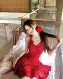 KYLETHOMASW  -  Woman Dresses Floral Printed Sleeveless Halter Irregular Ruffles Bow Bandage Backless Sexy Mini Dress Sweet Elegant Party