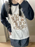 Kylethomasw Funny Rabbit Print T-shirts for Women Kawaii Graphic Raglan Sleeve Tee Shirt Female Autumn Cutecore Oversized Clothes