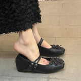 KYLETHOMASW  -  Bow Color Blocking Mary Jane Shoes Square Head Soft Bottom Fashion Dress Footwears Shallow Mouth Single Casual Belt Buckle Pumps