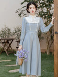 KYLETHOMASW  -  Vintage Midi Dresses Woman Autumn Retro French Style Embroidery Floral Lantern Sleeve Slim Evening Party Robe Elegant Vestido