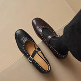 KYLETHOMASW  -  New French Women's Retro Mary Jane Ballet Shoes Ladies Flat Flat Casual Round Toe Riveted Shallow Mouth Single Shoes