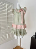KYLETHOMASW  -  Japanese Sweet Ruffle 2 Piece Set Women Kawaii Bow Tops + Mini Cake Skirts New Fashion Cute Patchwork Loose Cute Fairy Suit