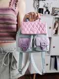 KYLETHOMASW  -  Sweet Cute Y2k Mochila Women Versatile Leather Lightweight Patchwork Chic Backpacks Female Retro Mini Backpack Aesthetic