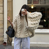 KYLETHOMASW  -  Loose Knitted Women's Sweater High Neck Wide Long Sleeve Female Knitwear Tops 2025 Autumn Winter Fashion Oversized Lady Pullover